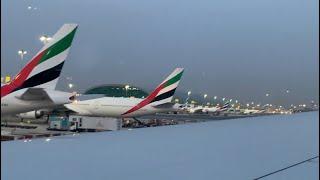 Emirates Boeing 777-300ER evening landing Dubai International Airport (DXB) from Chicago O'Hare