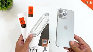 Best Tempered Glass for iPhone 16 Pro Max india - Spigen Ezfit screen protector review Hindi 