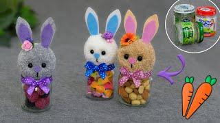 How to Make the PERFECT PompomBUNNY from a pompom for EASTER DIY Decoration of Small JARS🫙