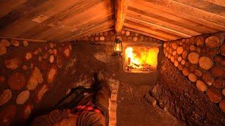 Build a Ecological survivor hut underground with large fireplace for the winter, Bushcraft skills