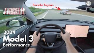 2024 TESLA MODEL 3 PERFORMANCE (460Hp) TOP SPEED *263km/h* ON THE GERMAN AUTOBAHN