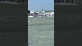 Rough waters Grand Bend pier Lake Huron May 2023