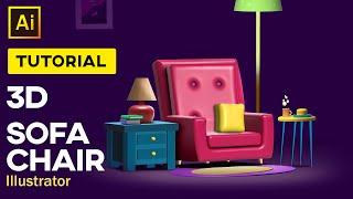 How to make 3D Sofa Chair in Adobe Illustrator | EASY 3D