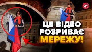 Фанатка Путина В ОДЕССЕ вешала флаг РФ! Местные ЧУТЬ НЕ ПОБИЛИ ее, вырвали тряпку из рук (ВИДЕО)