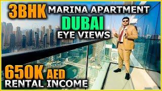 3 BHK Luxury Marina Apartment Tour With Famous Dubai Eye View | 650 K Aed ROI | Vida Residence