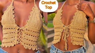 Crochet Front Tie Top / Crochet Bralette  #crochettop