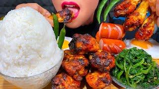 ASMR BBQ CHICKEN, SAUSAGES, EGGS, SPINACH, CHILI, RICE MASSIVE Eating Sounds