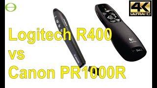 Logitech R400 versus the Canon PR1000R laser pointer remote presenter.