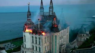 Ukraine's 'Harry Potter castle' burns after Russian attack