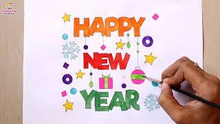 Happy New Year drawing | New Year 2021 | new year coloring pages