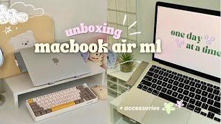 macbook air m1 unboxing (in 2024) | my first macbook!  + essential accessories