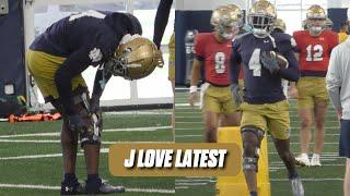 Notre Dame RB Jeremiyah Love spotted with brace on Sunday | LATEST injury, practice intel 