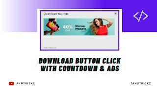 Download button click with popup ads and countdown | Countdown Timer before Download Button