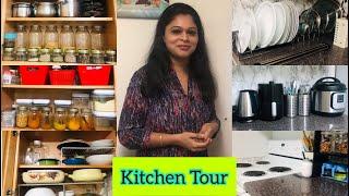 Kitchen Tour|Small Kitchen Organisation |USA Kitchen Tour|சின்ன கிட்சனை இப்படி அடுக்கி பாருங்க!