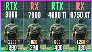 RTX 3060 vs RX 7600 vs RTX 4060 TI vs RX 6750 XT - Test in 12 Games