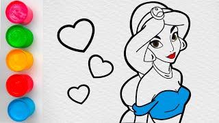 Drawing and coloring Jasmine princess for kids & toddlers