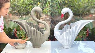 Beautiful and easy  - The idea of ​​​​swan shaped plant pots from old fabric and cement