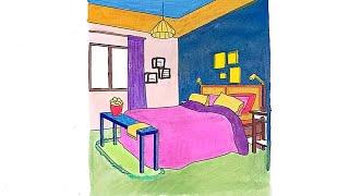 Bedroom with a beautiful Window 🪟 ️  Colouring Painting#satisfying #art #drawing #viral#trending