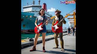 Monkey playing guitar in Russian port#guitarcover #shortvideo #youtubeshorts