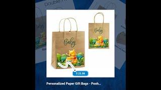 Personalized Paper Gift Bags - Pooh Bear Honeybee Love Kraft Paper Gift Bag - Two Sided Printing