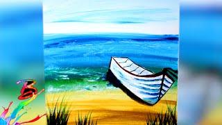 Acrylic Painting | Boat on Beach | Acrylic Painting Tutorial Seascape