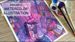 Drawing watercolor illustration