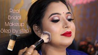 Traditional Bridal Makeup Step By Step In hindi / Winter Hd Bridal Makeup/ golden glitter eyeshadow