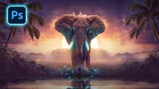 شرح تفصيلي لتصميم دمج بالفوتوشوب  Full Tutorial Photo manipulation -  The mysterious elephant