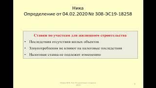 Земельный налог по участкам для жилищного строительства. Дело Ника / taxation of land