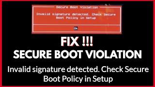 Fix Invalid Signature Detected Check Secure Boot Policy in Setup || Windows 10