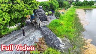 Full Video, Processing Filling Up Foundation Road construction, Skill Driver Bulldozer Push Stone