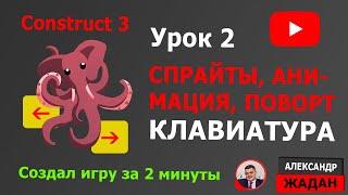 Урок 2 - Construct 3 спрайты, анимация, поворот, клавиатура