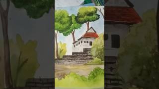 a beautiful scenery  landscape drawing on watercolor #drawingpainting #art #scenery
