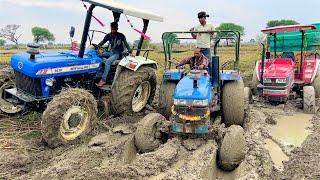 3 tractor Pulling together Mahindra Arjun NOVO 605 di 4wd Stuck in Mud |Eicher 485 | New Hollad 5500