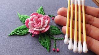 Most  Beautiful 3D Rose flower with new trick| hand embroidery|flower design