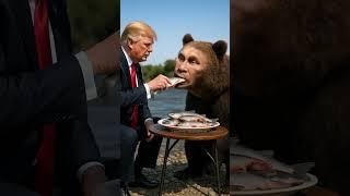 Trump feeds salmon to a bear 