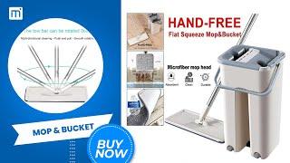 Lazy Man Free Hand-washing Flat Scraper Mop Microfiber Mop Mop Bucket +1 Set Rod + Mop Beige