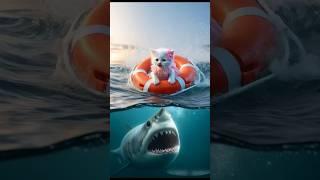 Kitten Overboard !  DAD CAT VS SHARK  #catshorts #cat