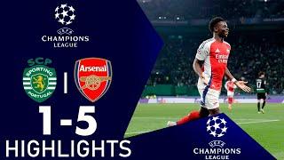 Bukayo Saka PENALTY GOAL | Sporting vs Arsenal 1-5 Highlights | Champions League 2024/25