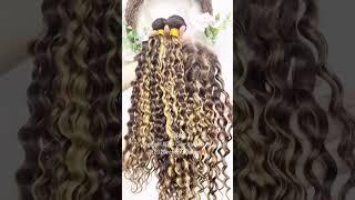 Highlight Color Curly Virgin human hair weft and 5x5inch lace closure #favhair #humanhairfactory
