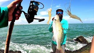 Jetty Fishing with Live & Artificial SHRIMP *Multi-Species(Catch & Cook) Packery Channel