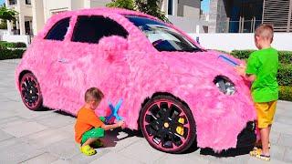 Vlad and Niki help their mother take care of the car