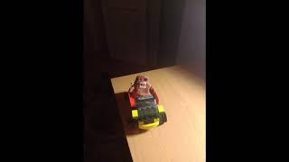 Domo-kun are drifting by car (stop motion)