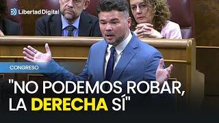 Rufián manda un mensaje a Sánchez: "Nosotros no podemos robar, la derecha sí"