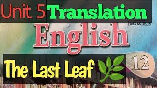 Chapter 05- The Last Leaf story by O.Henry  English 12th Translation Kp Textbook