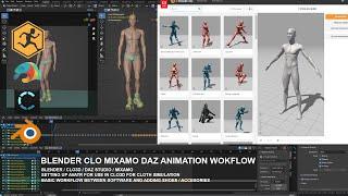 Clo3D Blender Mixamo Animation Workflow Walk Cycle Shoes Weight Paint Simulation Avatar Daz Studio