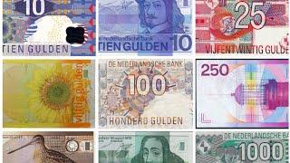 Banknotes, Bills of the Dutch Guilder. Notes in circulation when the euro was introduced. Last Issue