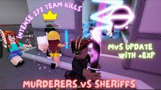 New MVS Update with +EXP shown - Space Station Map Murderers vs Sheriffs Level 100 Intense gameplay