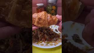 Pork BBQ Meat And Pickles Croissant Sandwich #asmr #viralvideo