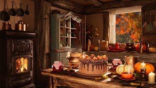 Autumn Cozy Kitchen Ambience | Baking Sounds, Wood Burning Stove, Fall Season Birds, Crows